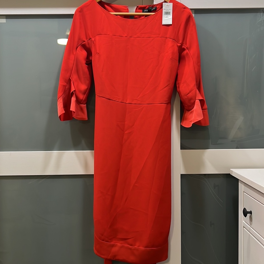 Banana Republic Red 3/4 Ruffle Sleeve Dress